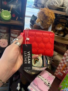 Red Vegan Leather Quilted Card Wallet - Unbranded
